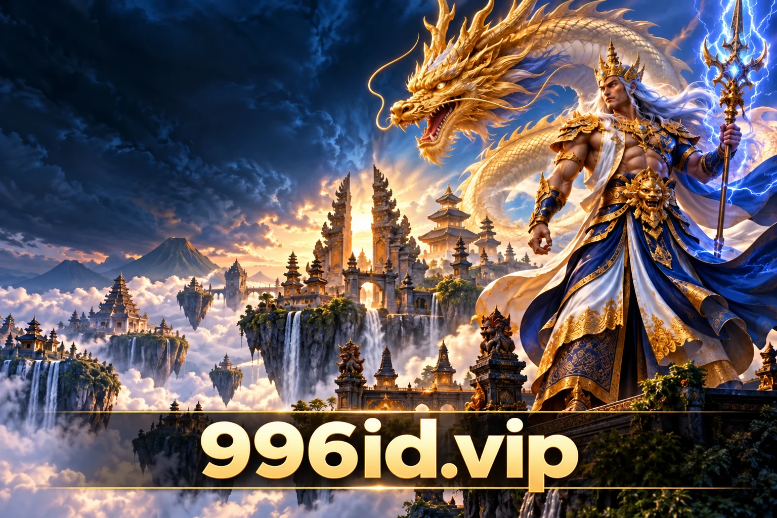 Ilustrasi petualangan 996id.vip dengan naga dan raja petir